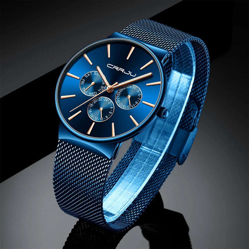 

CRRJU, кварцевые часы для мужчин, люксовый бренд, нержавеющая сталь, хронограф, мужские часы, лучший бренд, Роскошные водонепроницаемые мужски...