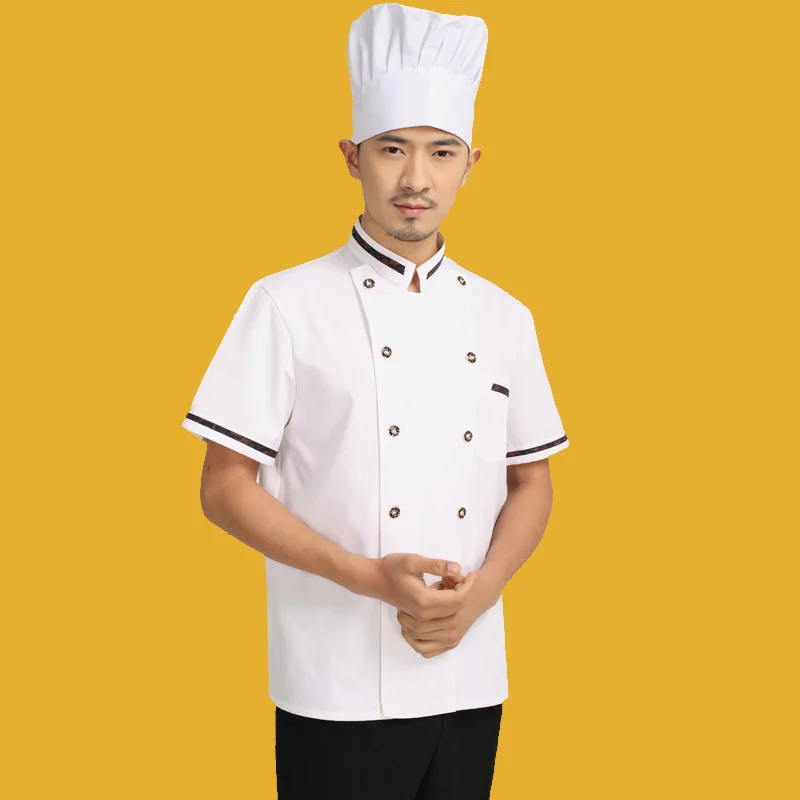 

Fashionable Unisex Chef's Uniform,Chef Jackets Chef Kitchen Short Sleeve Work Wear Chef service white color Gilt buttons