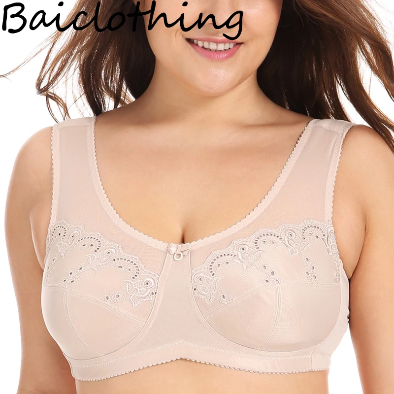 BAICLOTHING Drop Ship Women's Full Coverage Underwear Lace Sheer Non-padded Wire Free Minimizer Bra 34 36 38 40 42 44 B C D DD E | Женская