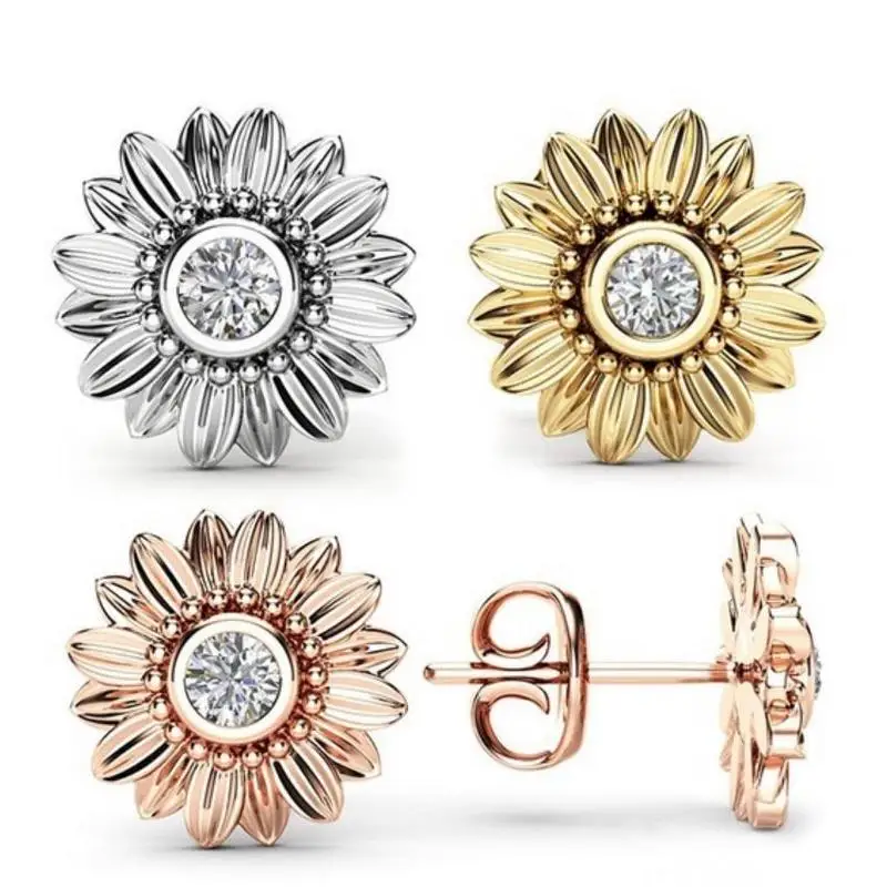 Everoyal Новое поступление женские золотые серьги в форме подсолнечника для