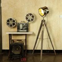 American fashion vintage wooden lamps fitting solid wood searchlight floor lamp Retro copper lights
