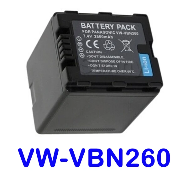 Литий-ионная аккумуляторная батарея для Panasonic VW-VBN260, VW VBN260, VW-VBN260E, VW-VBN130, VW-VBN390 и видеокамеры-2500 мАч