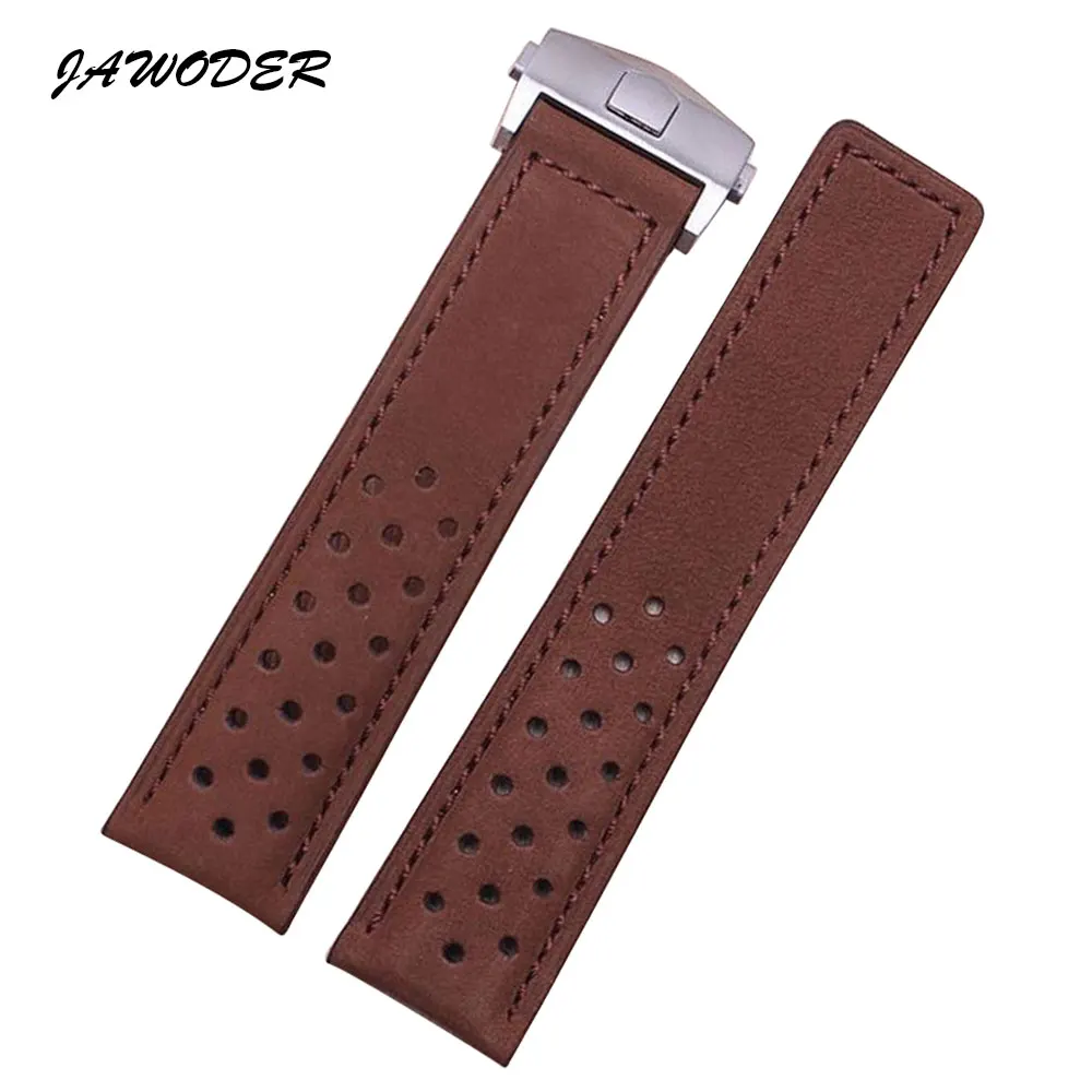 Jawoder ремешок 22 мм Мужчины Женщины коричневый Натуральная кожа отверстия мягкий