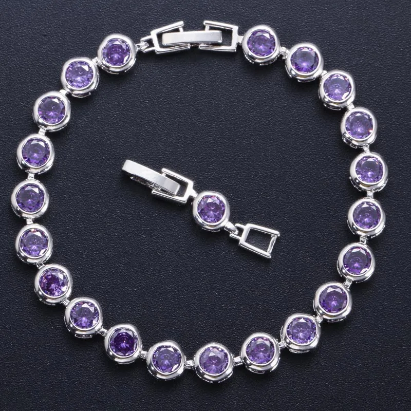 purple CWWZircons классический серебристый цвет круглый блестящий кубический цирконий Свадебные вечерние теннисные браслеты ювелирные изделия для женщин CB075 - Окраска металла: purple