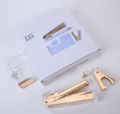 Yellow gold 3pcs set Высококачественный акриловый степлер для студентов, офиса, Канцтовары, прозрачные металлические Степлеры - Цвет: Yellow gold 3pcs set