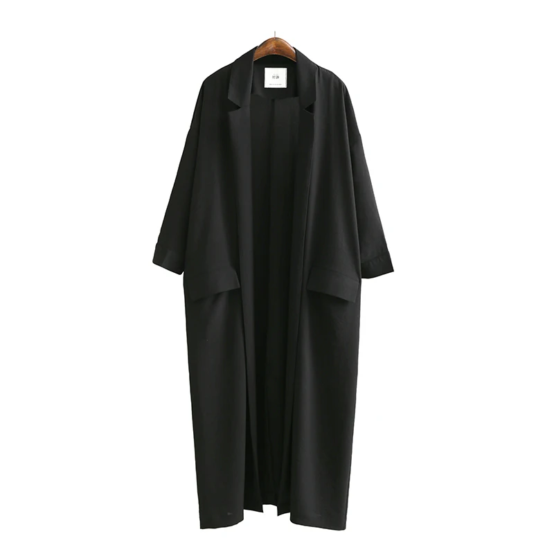 Лето 2017 г. и осень длинный плащ пальто женский черный тонкие свободные шифоновые