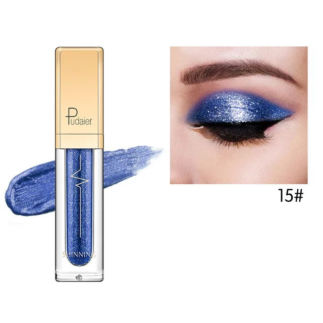P1227-15 Pudaier, 18 цветов, блестящие тени для век, тени для век, палитра, водостойкие, жидкие, мерцающие тени для век, макияж, палитра теней - Цвет: P1227-15