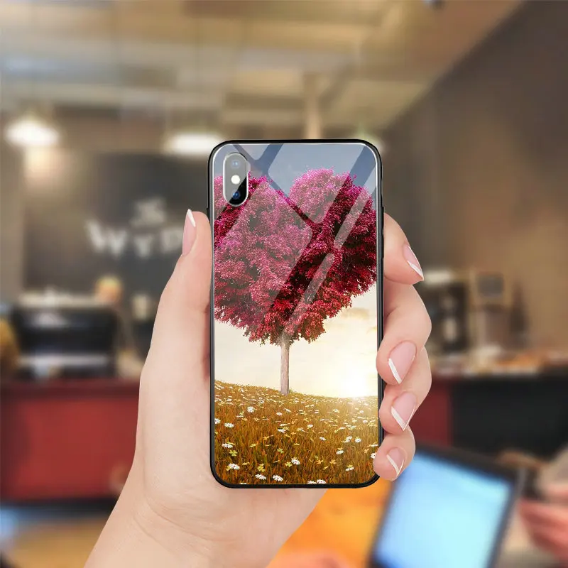 Сердце дерева поле Жесткий ПК ТПУ закаленное Стекло для iPhone 5 5s se 7 8 Plus мобильного