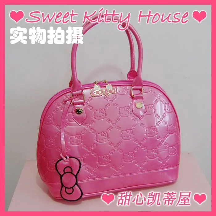 Hello Kitty leather like schoolbag tote bag handbag shoulder Pink Patent Loungefly|bag sunglasses|bag saddlebag purse |