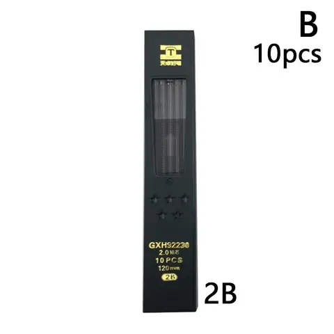 10 шт./корт. 2 мм 2B HB черный 2,0 мм механический карандаш свинцовые канцелярские стержни офисная фотография