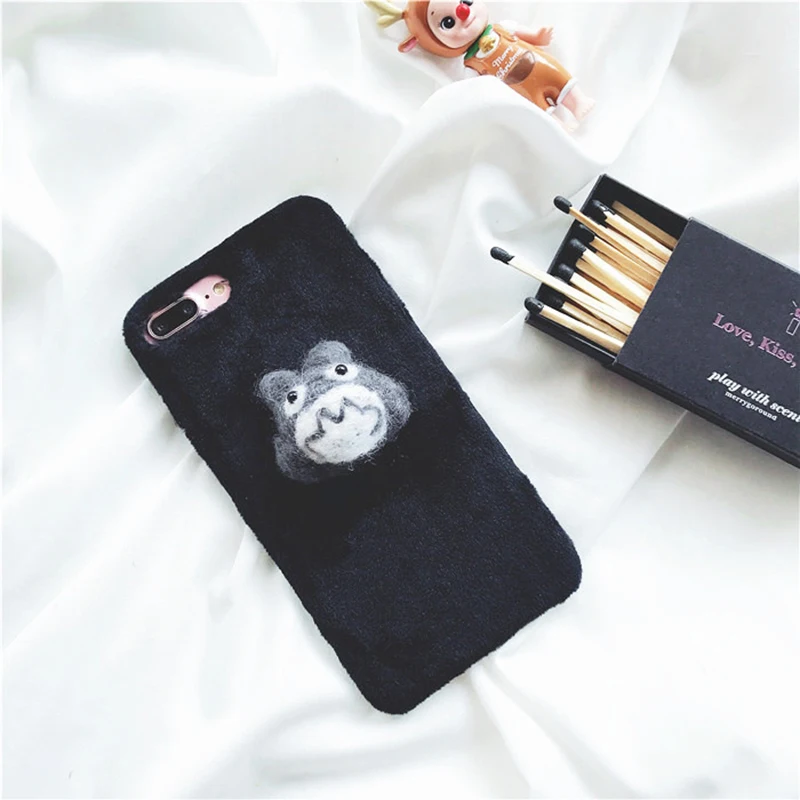 Winter Plush Totoro Briquettes Pendant for Apple iPhone 8 8plus 7 7plus Phone Case X 6 6s Plus Cartoon Coque | Мобильные телефоны и