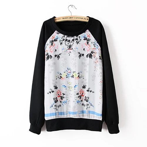 Summer Spring 2015 New Fashion Women's Sweatshirt Casual Long Sleeve Floral Printed Patchwork Pullovers Loose Blouses in Stock | Женская