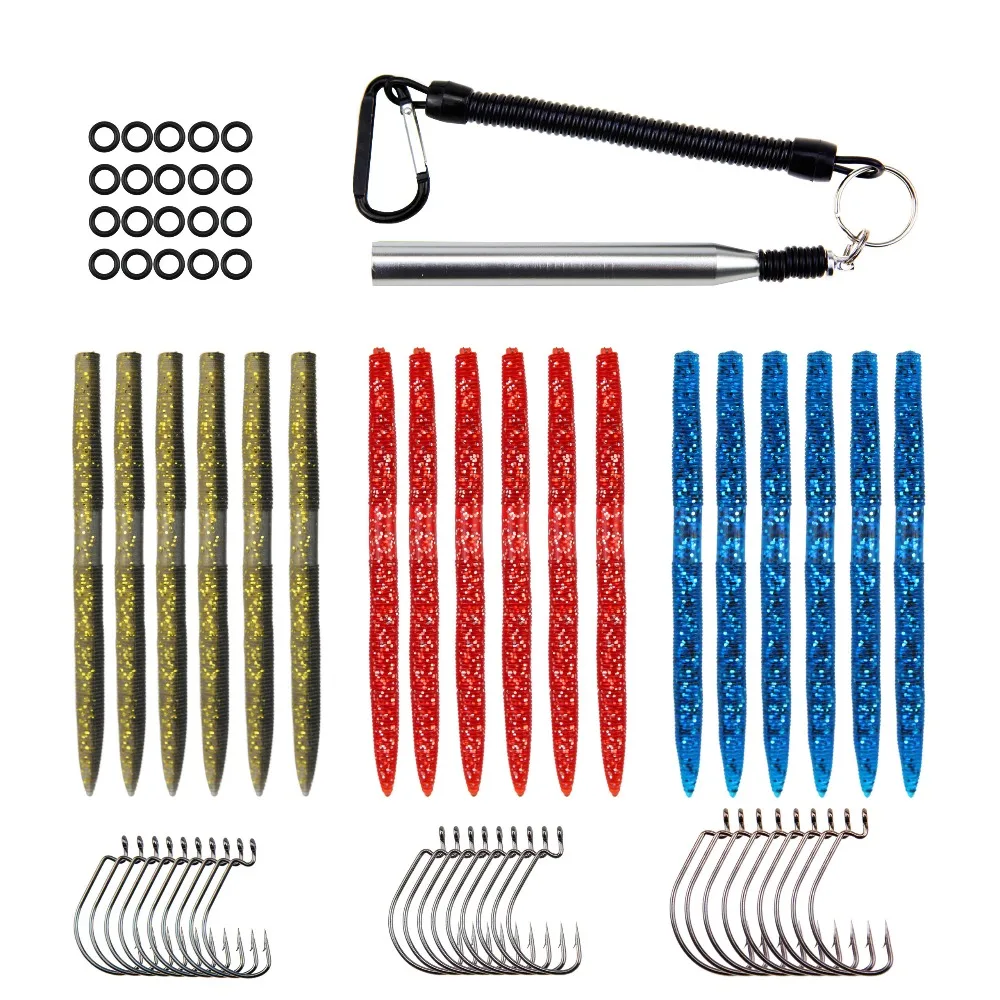 

RUNATURE Wacky Worm Kits Fishing Lures Wacky Rig Tool Wacky Hooks 5.5" Senko Soft Baits 3 Colors