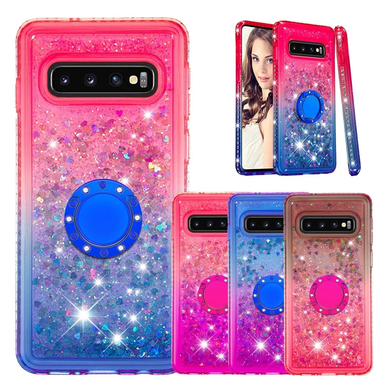 360 палец металлическое кольцо + зыбучий песок мягкий ТПУ чехол для Samsung S10 S10e M10 M20 A9