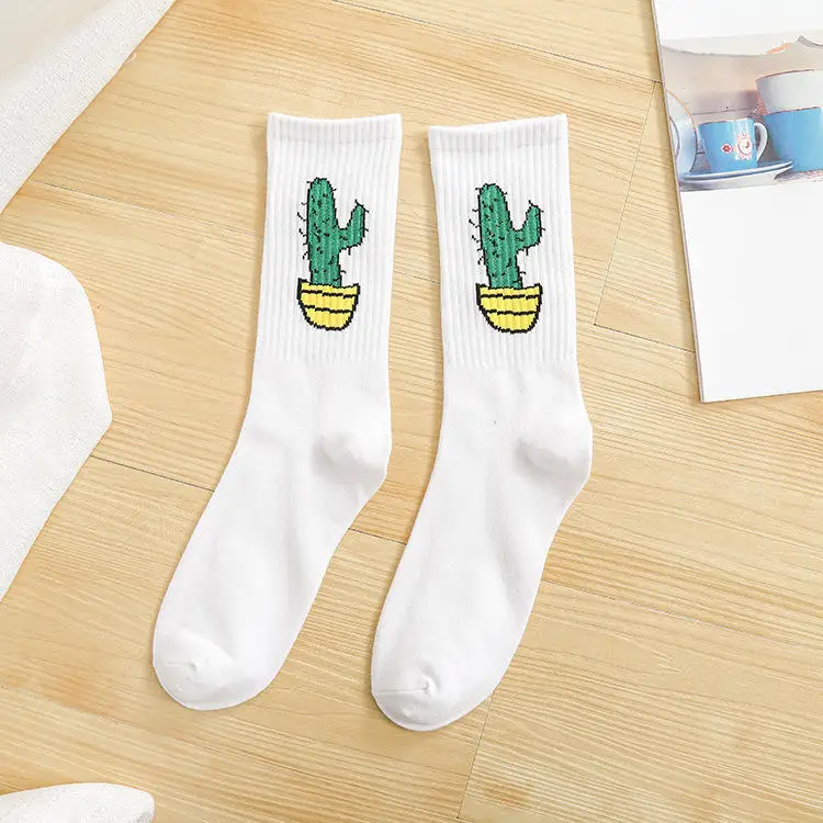 cactus Корейские забавные женские зимние осенние носки в стиле хип-хоп, пистолет, ракета, кактус, банан, молоко, улыбка, бомба, чёсаный хлопок, крутые уличные трендовые носки - Цвет: cactus