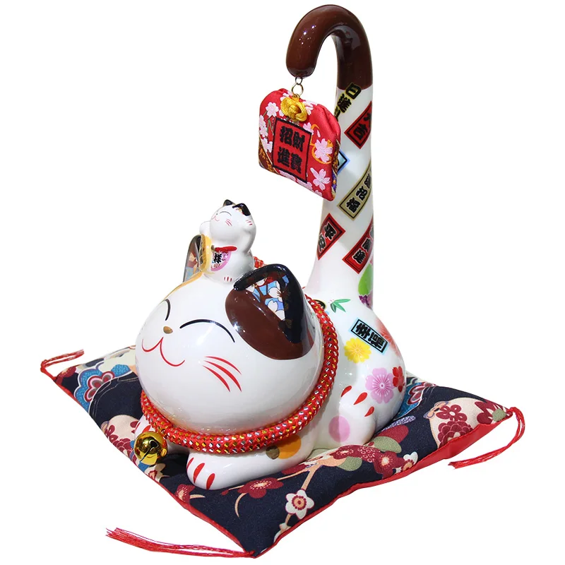 Японская керамическая кошечка Maneki Neko Lucky Cat длинный хвост Фортуны фэн шуй ремесло