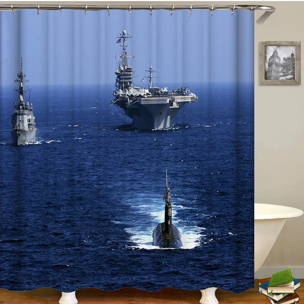 

Navy Aircraft Carrier Shower Curtain Waterproof Home Bathroom Curtains with 12 Hooks Polyester Fabric Bath Curtain