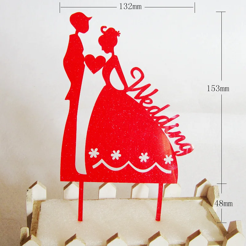 Красивый свадебный акриловый флаг для торта золотистый красный фон