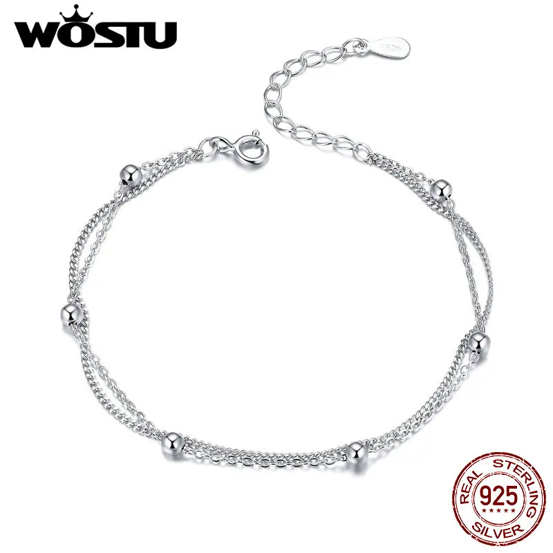 Параллельные цепи WOSTU нового дизайна с серебряными бусинами браслеты женская
