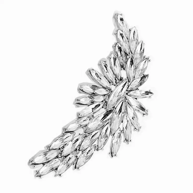 silver color Женские серьги с перьями и кристаллами в стиле панк, серьги-манжеты, клипсы, цельная преувеличенная серьга, манжеты для женщин, ювелирные изделия в стиле панк, готика - Окраска металла: silver color