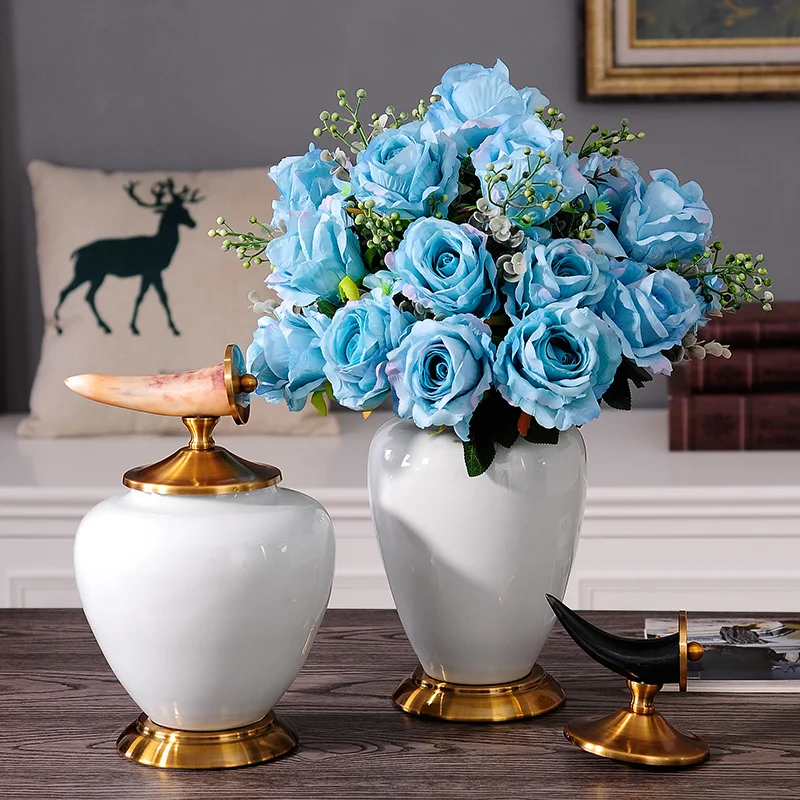 

living room TV cabinet decoration accessories Home Furnishing metal ceramic vase model room modern soft outfit new gift
