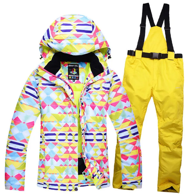 colorful Woman Blue Snow Jackets Ladies Ski suit sets Female Snowboarding clothing outdoor sports Costumes Jacket + Bibs pant | Спорт и