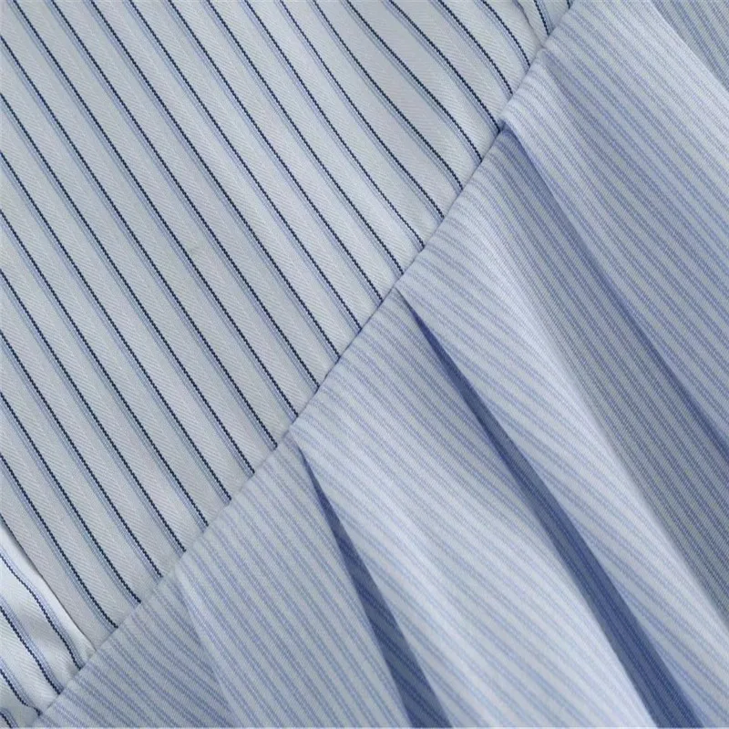 Милая плиссированная баска полосатый сорочка на бретелях Женщины топы с длинным