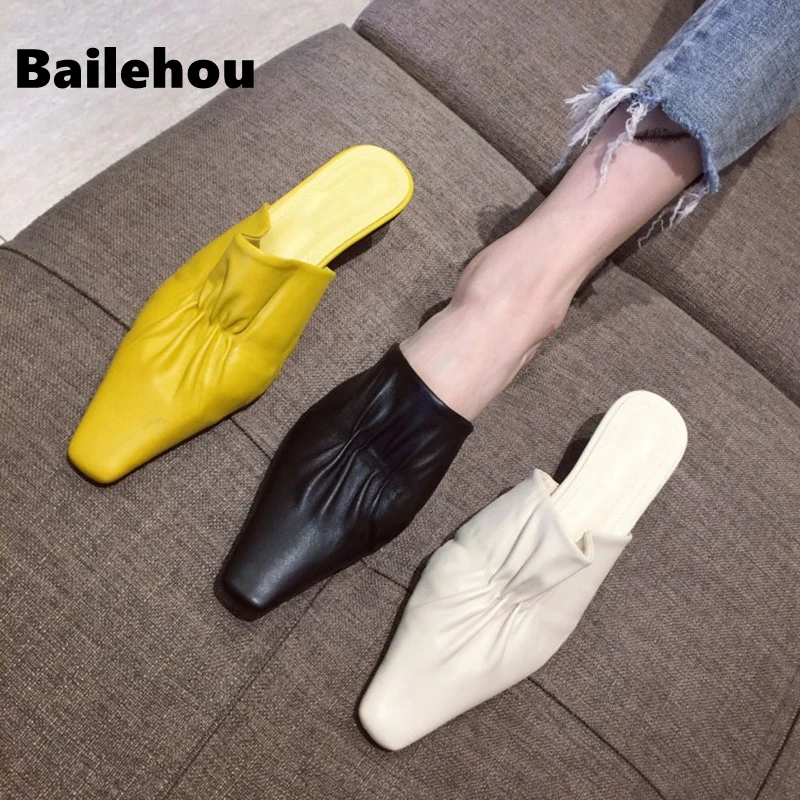 Bailehou/Новинка года; шлепанцы на плоской подошве; женские элегантные тапочки на среднем каблуке; Вьетнамки без застежки; женские уличные сандалии; Mujer