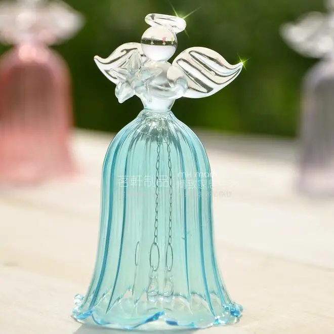 blue glass angel Высота 8 см красивый стеклянный Ангел с колокольчиком, украшение для дома, элегантный синий колокольчик для ужина, стекло, ремесло, китайский производитель, поставщик - Цвет: blue glass angel