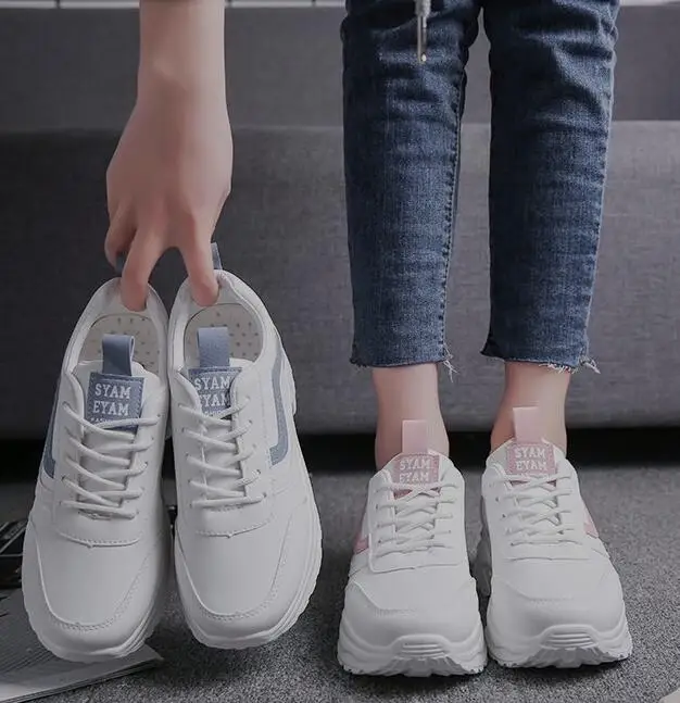Новая Белая обувь на толстой подошве женские кроссовки дышащая повседневная
