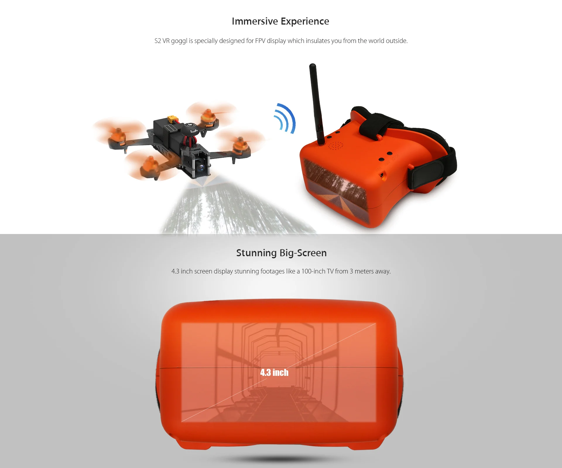 SwellPro S2 FPV очки виртуальной реальности видео glassure с 4,3