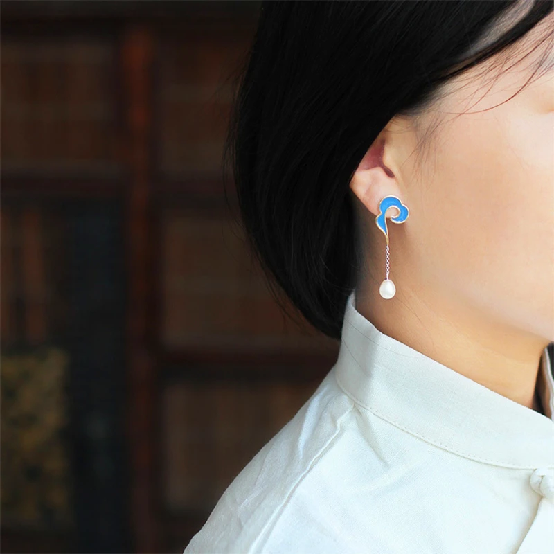 

Lotus Fun Moment Real 925 Sterling Silver Natural Pearl Creative Fashion Jewelry Ethnic Cloud Dangle Earrings for Women Brincos