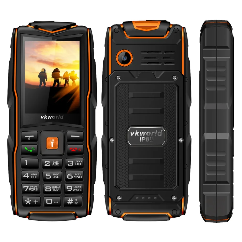 VKWorld New Stone V3 Waterproof Mobile Phone IP68 2.4 inch GSM FM Russian Keyboard 3 SIM Cards Slot 3000mAh Cellphone LED Light | Мобильные