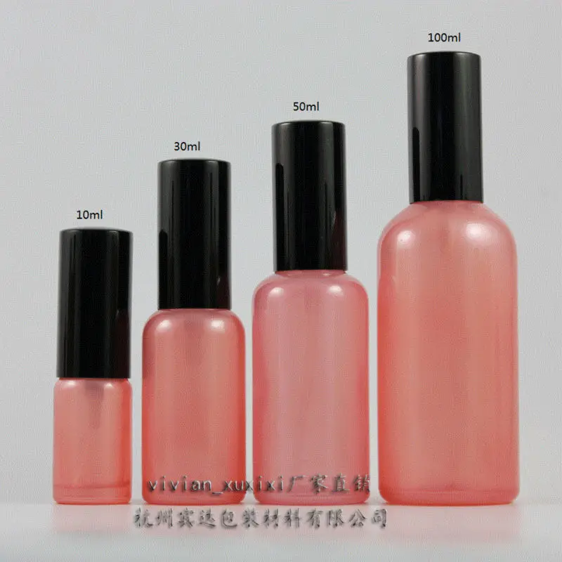 50pcs wholesale 50 ml pink color empty Glass lotion container with black aluminum pump, 50ml glass cosmetic bottle for liquid