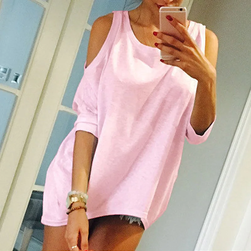 Женская футболка с рукавом до локтя открытыми плечами|Футболки| |