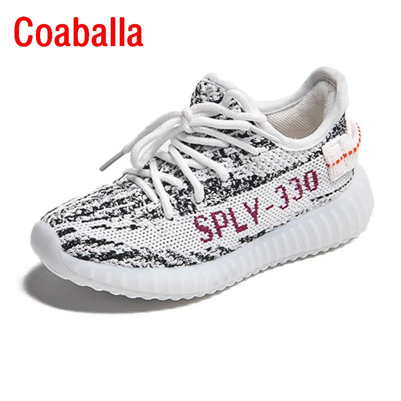 Весна 2019 трикотажные Дышащие Беговые кроссовки для мальчиков и девочек малышей