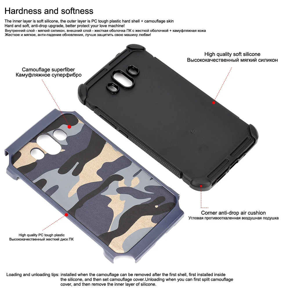 Защитный камуфляжный чехол для Huawei Mate 10 Pro Mate9 mate8 PC + TPU 2 в 1 Мягкий Силиконовый