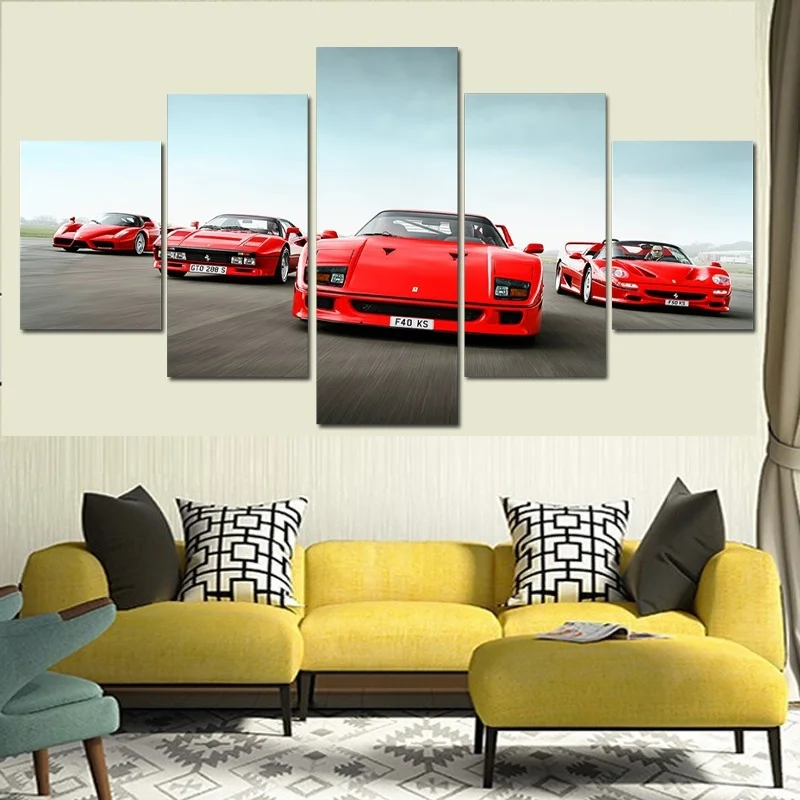 5 шт. гоночный красного цвета с принтом в виде машинок Картина на холсте