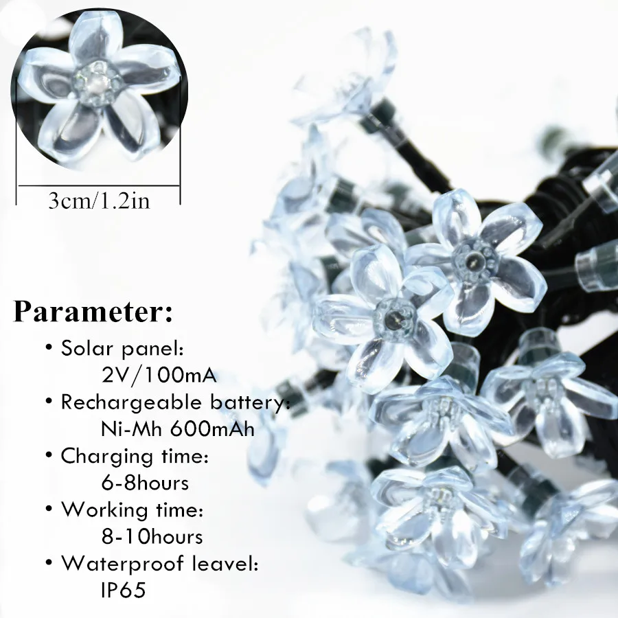 Гирлянда 50LED строки солнечный светильник s из цветков персикового дерева