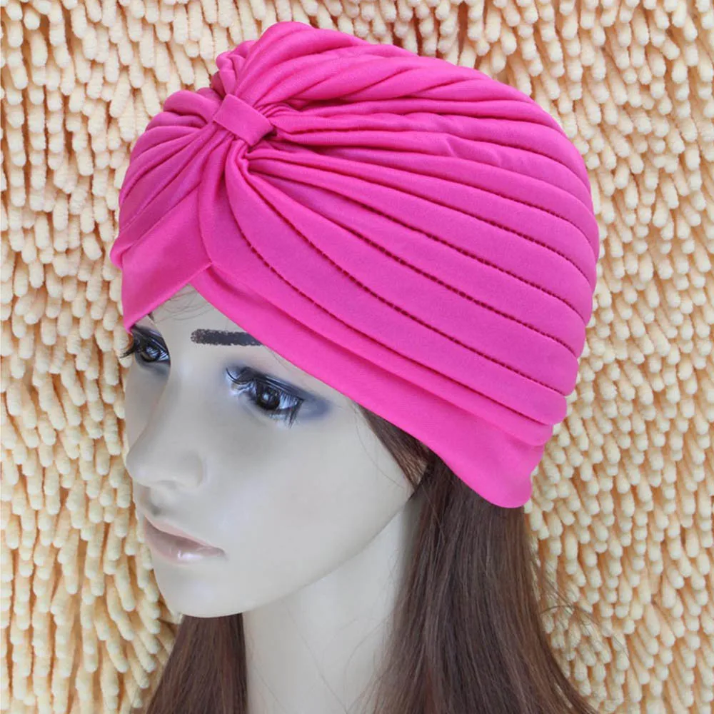 Hot Pink Для женщин женские индийские Стиль эластичный цельный тюрбан шляпа волосы голова Обёрточная бумага Шапка; тюрбан HATYS0002 - Цвет: Hot Pink