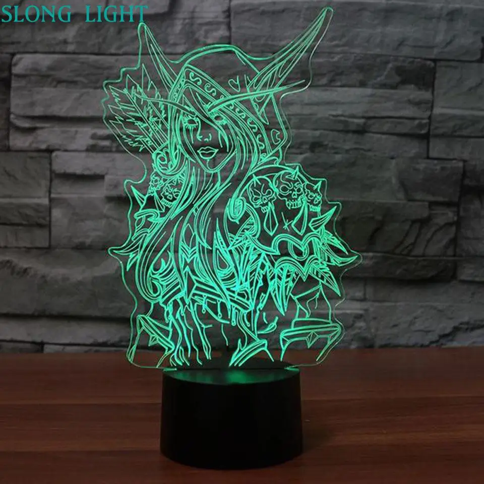 Sylvanas Windrunner 3d лампа World Of Warcraft, детский Ночной светильник, светодиодный Декор для спальни, праздничный подарок, Wow Sylvanas Windrunner, детский ночник, USB - Испускаемый цвет: Sylvanas Windrunner