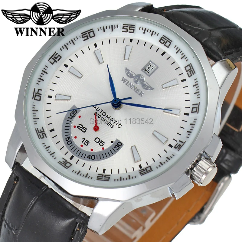 

Elegant Blue Hands Silver Color Dial Small Second Automatic Leather Men's Brand watch WINNER reloj de pulsera /WRG8041M3S6