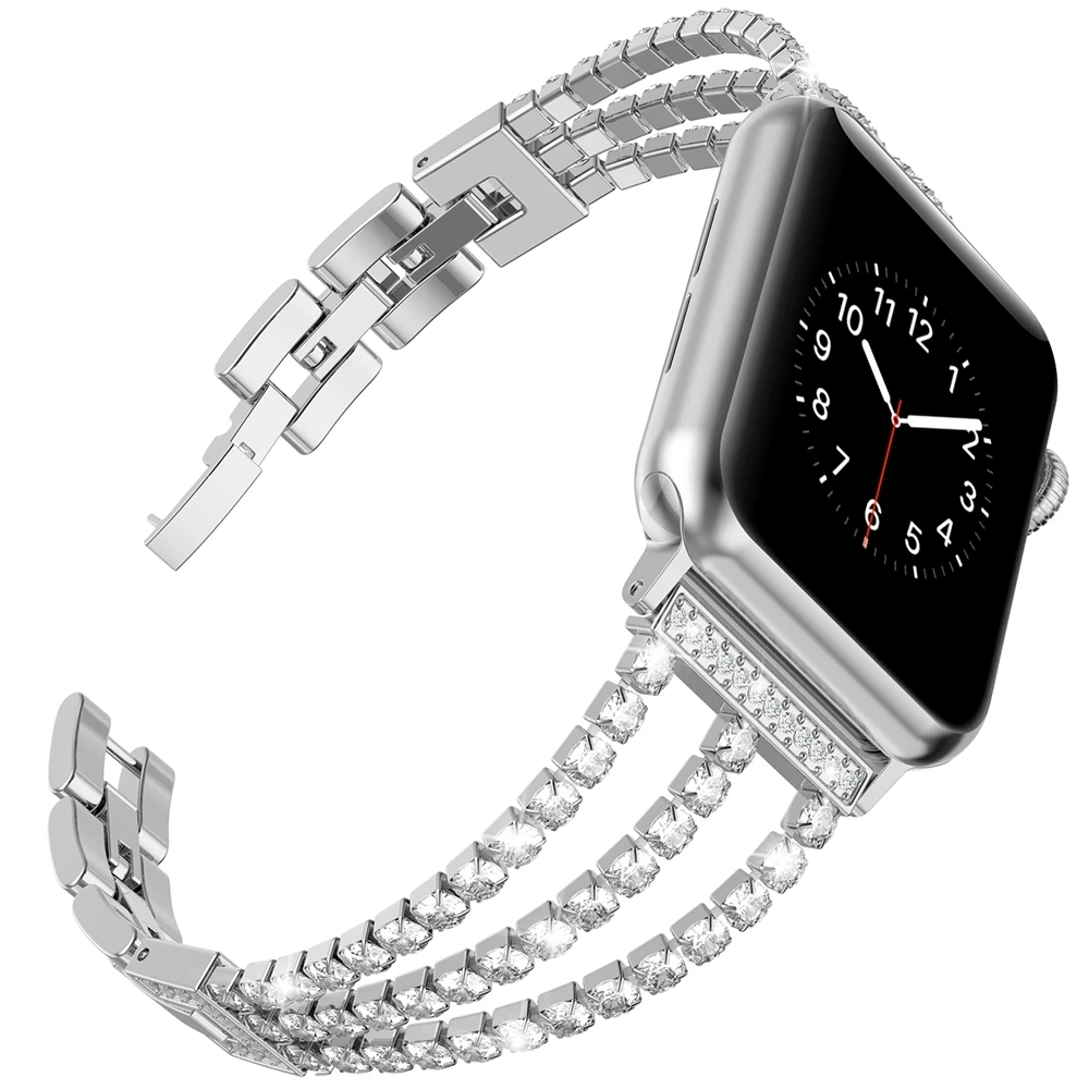 Бриллиантовый ремешок для Apple Watch, ремешок 40 мм, 44 мм, ювелирный браслет из нержавеющей стали для женщин, для iWatch, серия 5, 4, 3, 2, 1, 38 мм, 42 мм