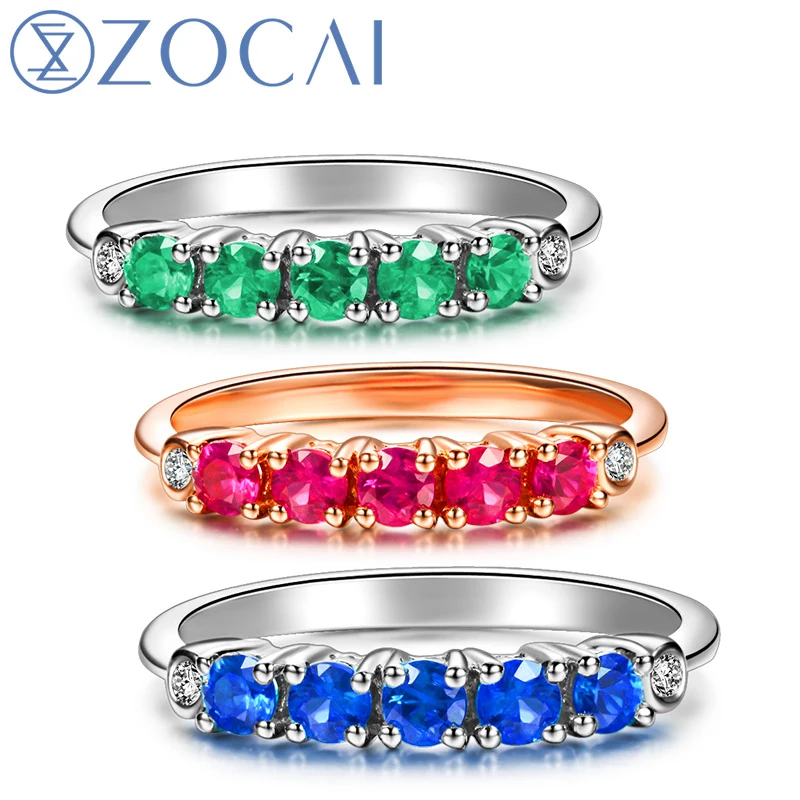 

ZOCAI Real 18K Rose Gold (AU750) 100% Natural 0.40 CT Red Ruby with 0.03 CT Diamond Ring Sapphire & Emerald Available W03085