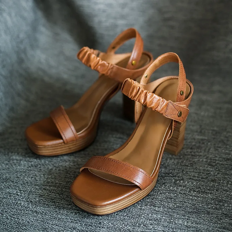 

MORAZORA 2021 top quality genuine leather sandals women rivet square high heels platform sandals summer dress party shoes woman