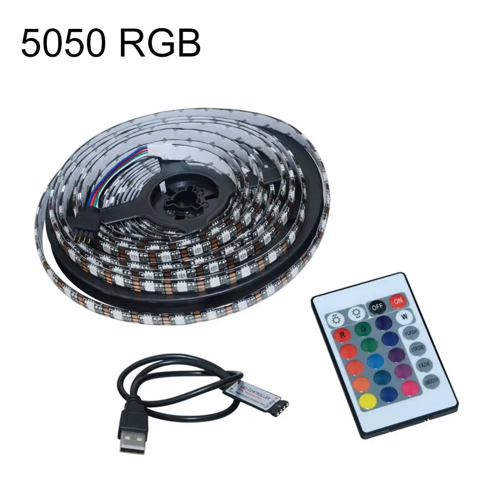 RGB светодиодные полосы Водонепроницаемый 5050 DC 5 в USB светодиодный свет гибкие полосы ленточное освещение 50 см 1 м 2 м 3 м 4 м 5 м Добавить пульт дистанционного управления для подсветки телевизора - Испускаемый цвет: RGB 24Key