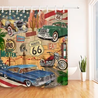 Retro Trip Car Motorcycle Historic Shower Curtain Route Liner Bath Screens Set Bathroom Curtains Fabric For Bathtub Decor