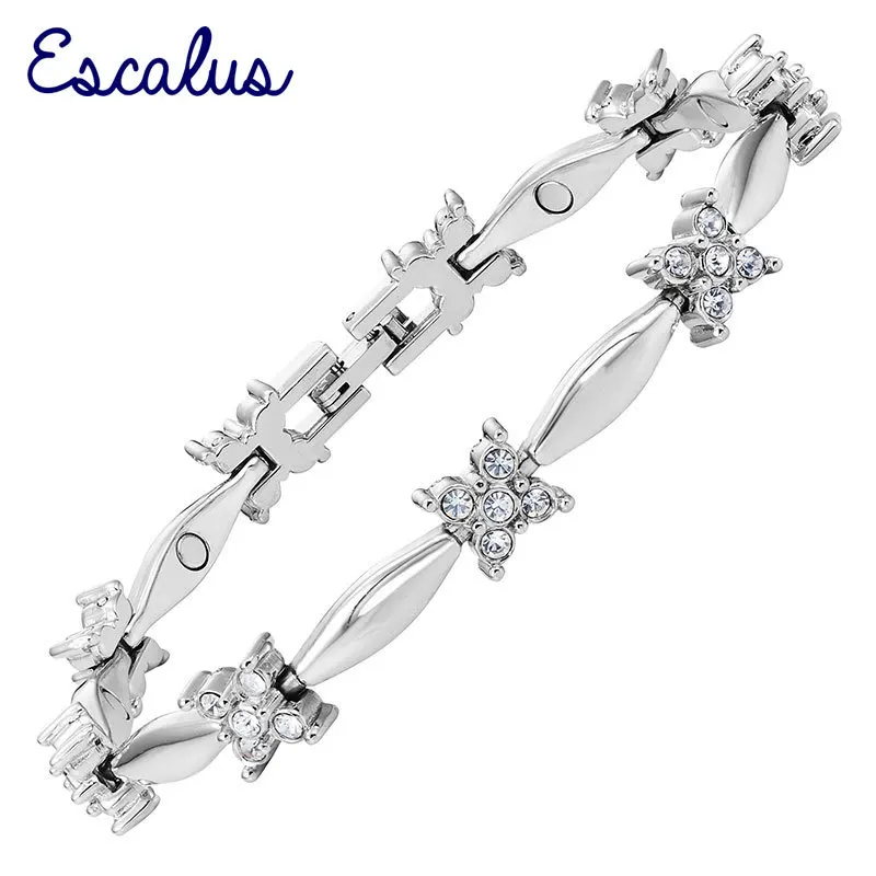Женский Магнитный серебряный браслет эскалакс с прозрачными кристаллами для