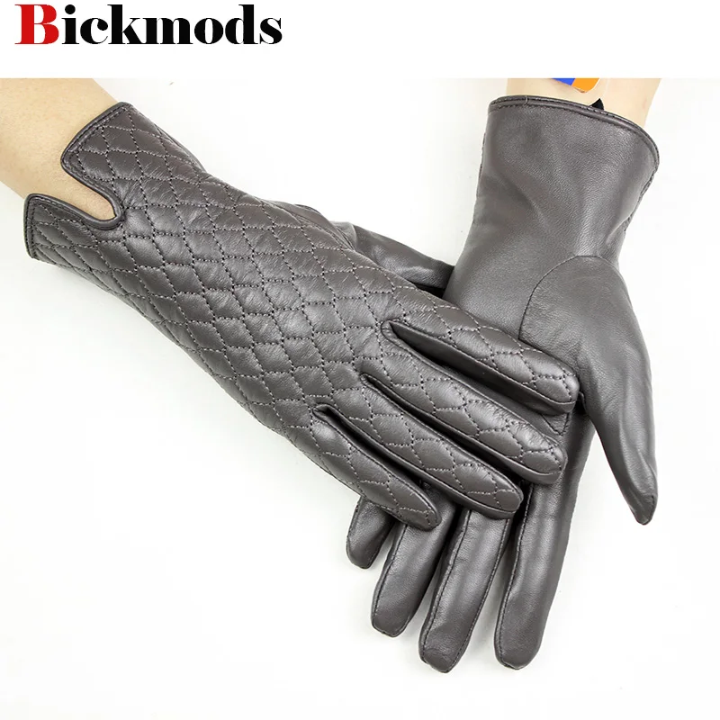 

Sheepskin Leather Gloves Women's Touch Screen Fashion Embroidery Style New Cashmere Lining Autumn and Winter Warm Gloves