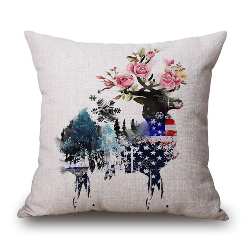 CUSCOV cute animal elk linen sofa cushion cover home decoration pillowcase fashion 45*45CM car seat pillow | Дом и сад